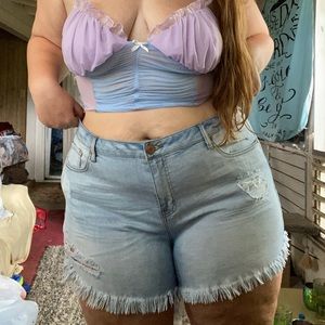 SUMMER ITEM! Fringe Hem Light Wash Denim Shorts